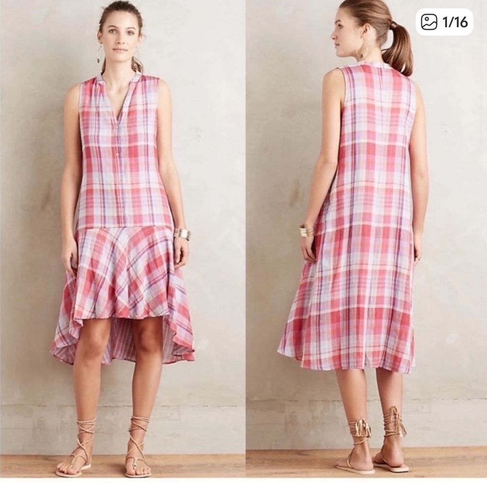 Anthropologie Maeve Pink Checkered Dress